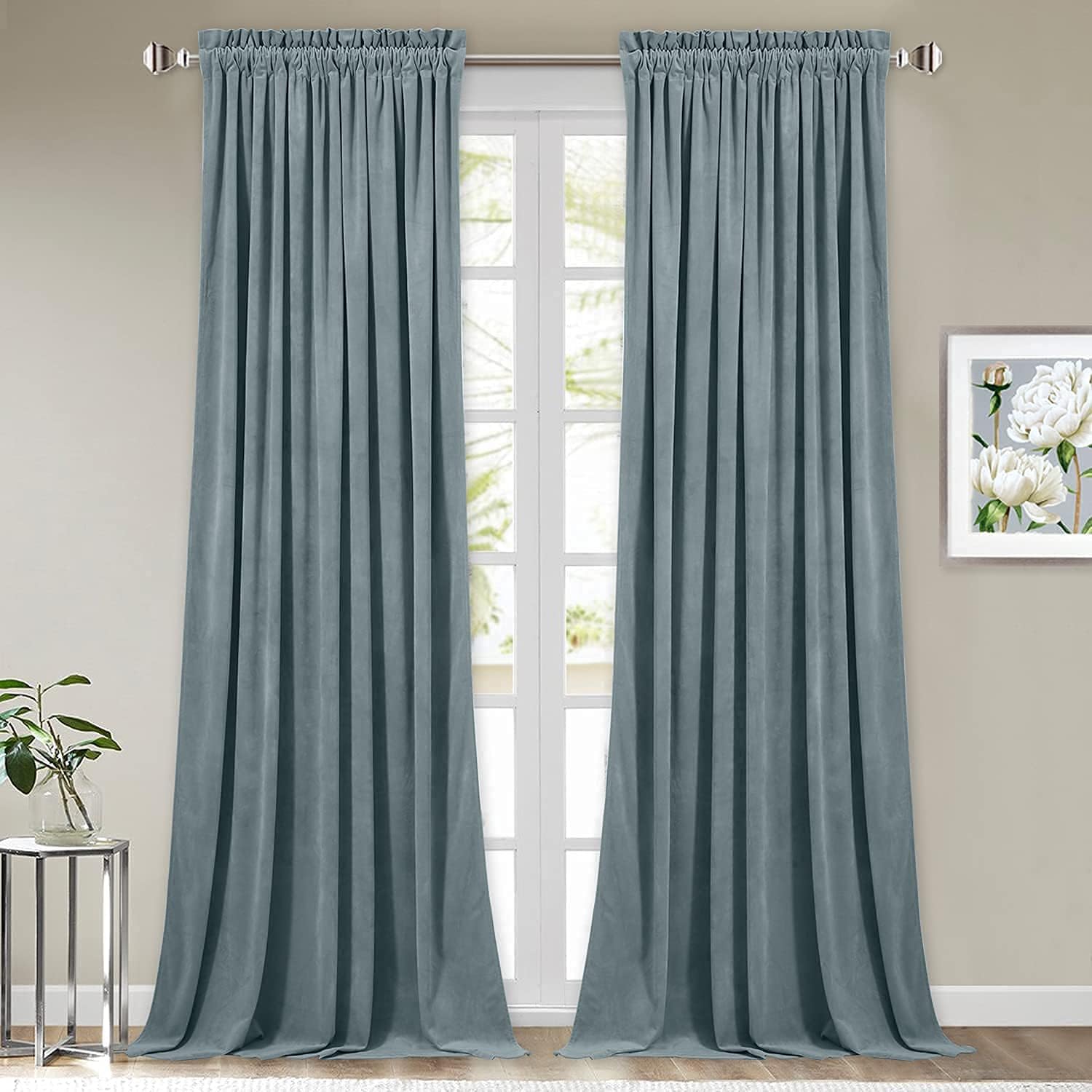 StangH Super Soft Luxury Velvet Curtains - Room Darkening Stone Blue Velvet Curtains Thermal Noise Reducing Window Decorative Drapes for Hall/Apartment, W52 x L84, 2 Panels