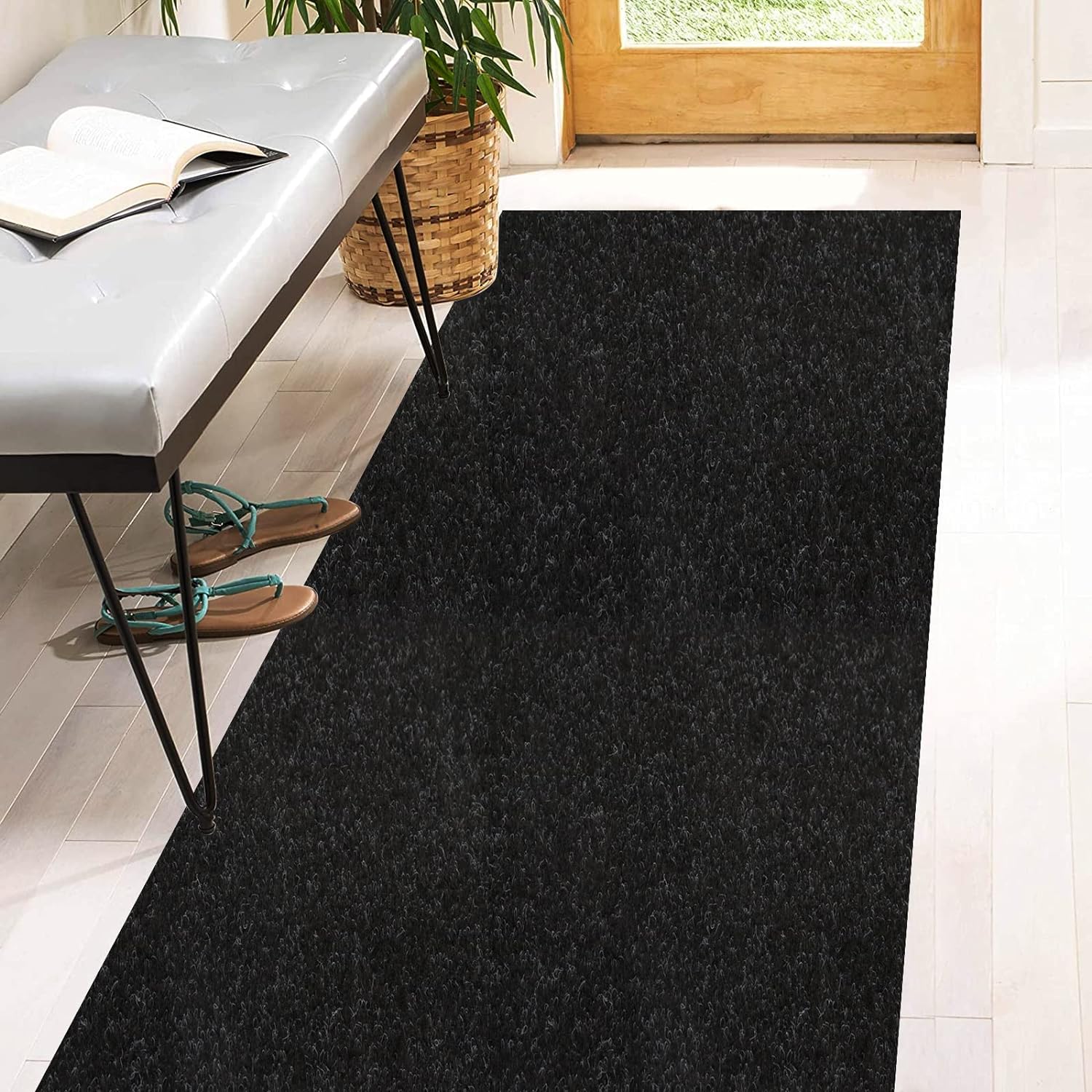 2' x 66' Runner Rugs with Rubber Backing, Indoor Outdoor Utility Carpet Runner Rugs, Black, Can Be Used as Aisle for The RV and Boat, Laundry Room and Balcony