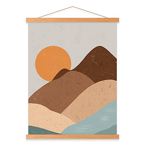 Poster Frame Frames 120x80 120x90, Magnetic Light Wood Wooden Poster Hangers Hanger Hanging Kit for Canvas Artwork Art Print (120cm /47",Teak Colour)