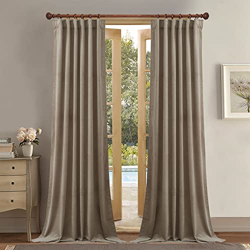 StangH Camel Beige Velvet Curtains 96 inches Long - Room Darkening Window Curtains for Kids Room, Heat Resistant & Privacy Assured Drapes for Sliding Door/French Window, W52 x L96, 2 Panels