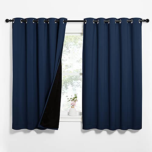 NICETOWN 100% Blackout Curtain Panels, Thermal Insulated Black Liner Curtains for Nursery Room, Noise Reducing and Cold Blocking Drapes for Windows (Navy Blue, Set of 2, 62-inch Wide by 63-inch Long)