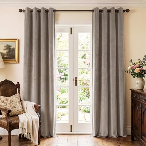 StangH Camel Beige Extra Long Room Divider Curtains, Velvet Privacy Blackout Curtain Panels for Bedroom Partition/Living Room/Office, Thermal Window Drapes, W52 x L120 inch, 2 Panels