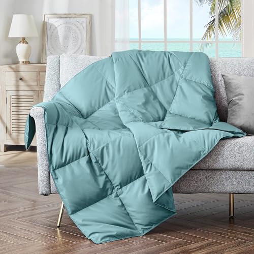 puredown Soft Feather Down Throw Blanket Lightweight Packable Couch Throw for Indoor and Outdoor Use, 50"X70", Teal Blue