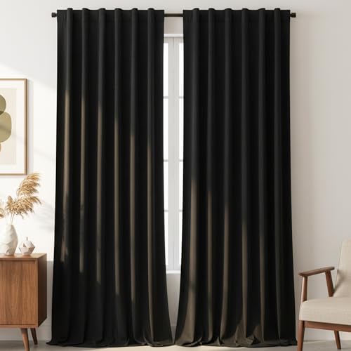 Timeper Black Velvet Curtains 96 inches Long - Blackout Curtains for Room, Rod Pocket Back Tab Design Thermal Insulated Drapery Privacy Protect for Study Room/Loft/Apartment, 52Wx 96L, 2 Panels