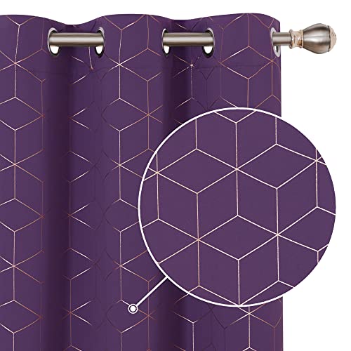 Deconovo Blackout Curtains Gold Diamond Foil Print Thermal Insulated 42W x 84L Inch, Room Darkening Sun Blocking Grommet Curtain Panels for Living Room, Black, Set of 2