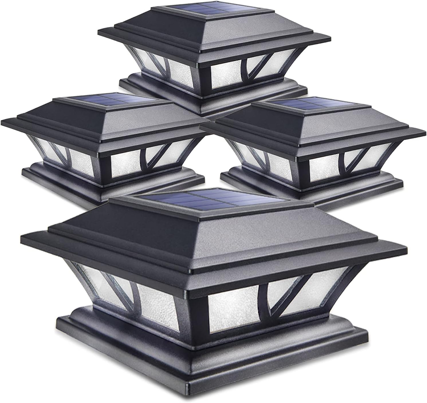 SIEDiNLAR Solar Post Lights Outdoor 2 Modes LED Deck Fence Cap Light for 4x4 5x5 6x6 Posts Patio Garden Decoration Warm White/Cool White Lighting Black (4 Pack)