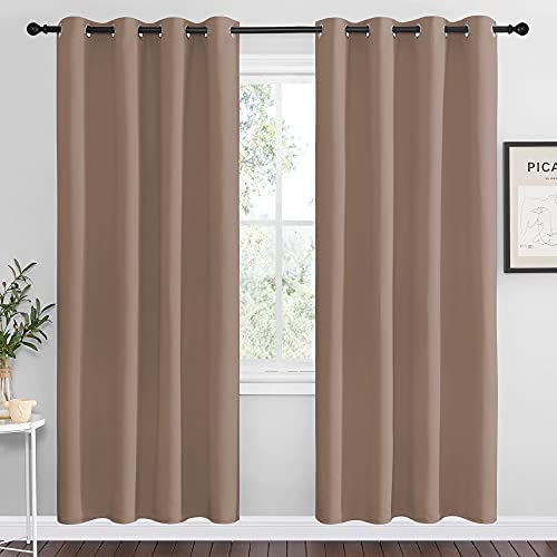 NICETOWN Kitchen Blackout Curtains and Drapes - Triple Weave Energy Saving Thermal Insulated Solid Grommet Blackout Panels for Patio (1 Pair, 55 inches by 78 Inch, Cappuccino)