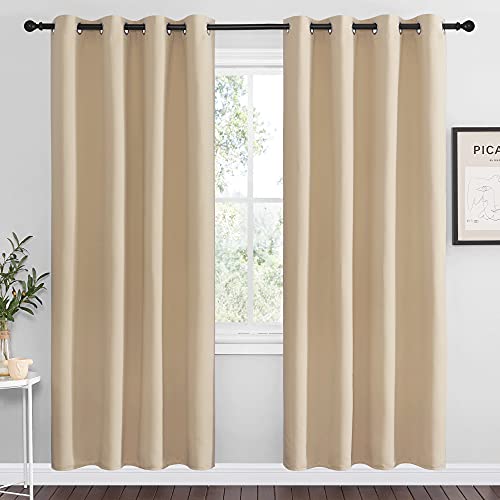 NICETOWN Blackout Draperies Curtains Panels - Window Treatment Thermal Insulated Solid Grommet Blackout Curtains/Panels/Drapes for Bedroom (Set of 2 Panels, 55 by 78 Inch, Biscotti Beige)