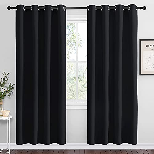 NICETOWN Halloween Blackout Curtain Panels 78 inches - Light Reducing Thermal Insulated Solid Grommet Blackout Curtains/Panels/Drapes for Living Room (Set of 2, 55 inches by 78 Inch, Black)