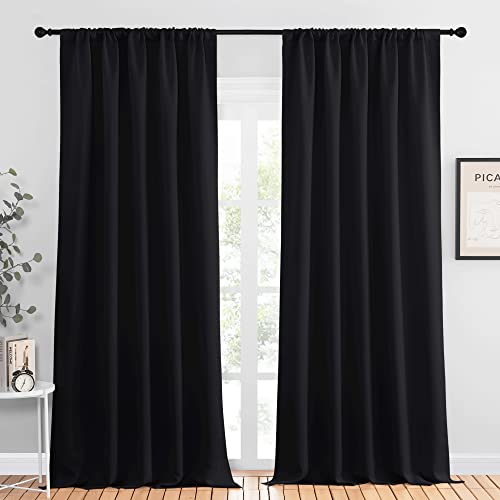 NICETOWN Halloween Black Out Window Curtains - Solid Home Decor Thermal Insulated Blackout Drapes/Draperies for Bedroom, Privacy Assured Window Treatment (2 Panels, 52 inches Wide by 95 inches Long)