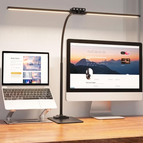 EppieBasic Led Desk Lamp,24W 31.5IN Architect Double Head Desk Lamps for Home Office,Dimmable & 6 Color Modes Extra Bright Modern Table lamp with Base,Overhead Computer Lighting for Workbench Monitor