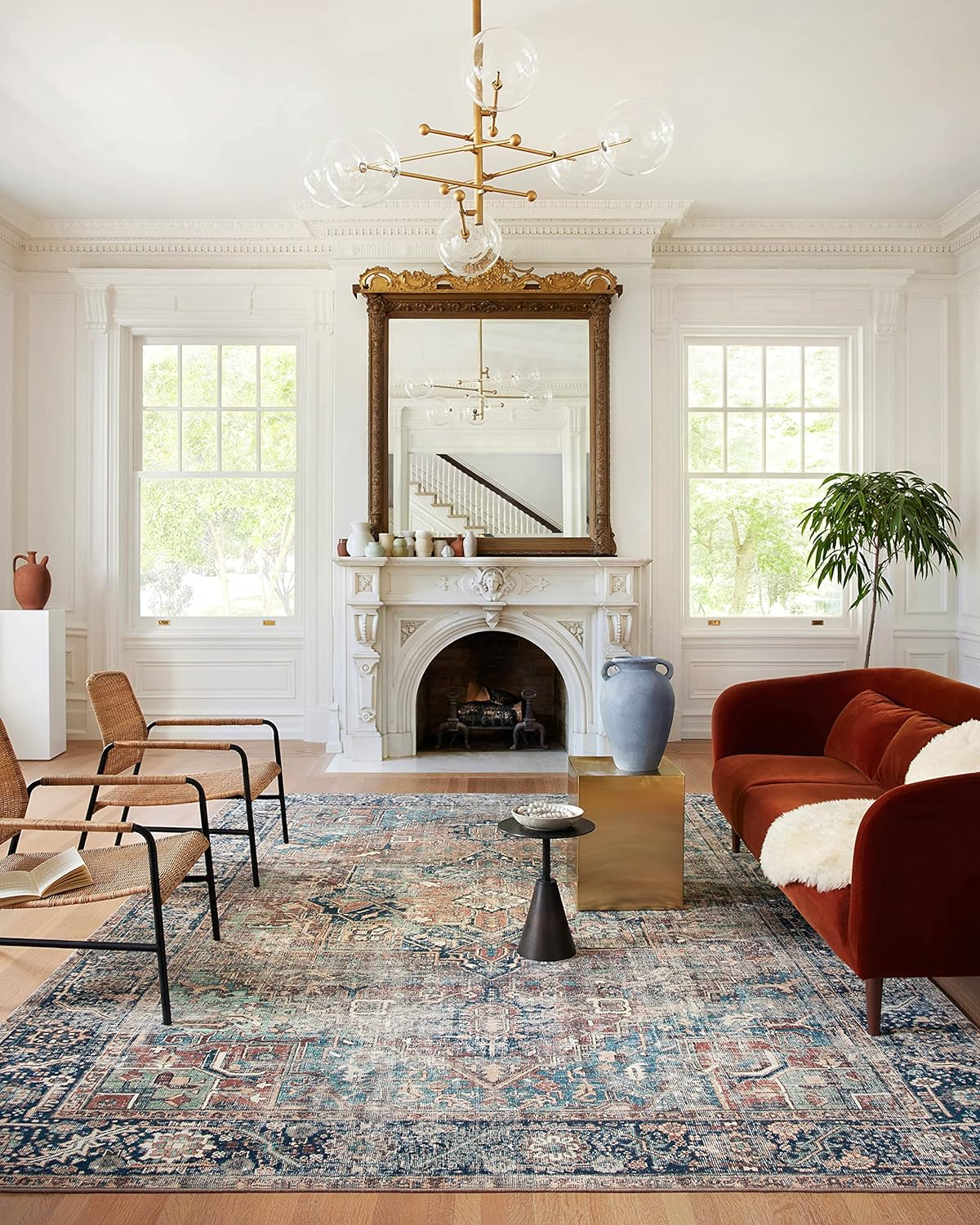 Loloi Margot Collection 2'-6" x 11'-6" Runner Rug in Terracotta/Lagoon - Thick Low Pile Area Rug, No-Shed Easy Clean Large Patterned Area Rug for Living Room, Bedroom, Dining Area