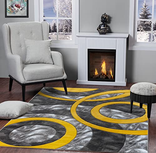 GLORY RUGS Area Rug 8x10 Yellow Circles Geometry Soft Hand Carved Contemporary Floor Carpet Fluffy Texture for Indoor Living Dining Room and Bedroom Area