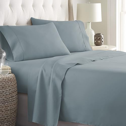 Danjor Linens Bed Sheet Set Cal King for Hot Sleepers, Hotel Premium Sheets with 4 Pillowcases, Lightweight Brushed Microfiber Deep Pockets, Breathable Cooling 6 Piece Bedding Sets, Spa Blue