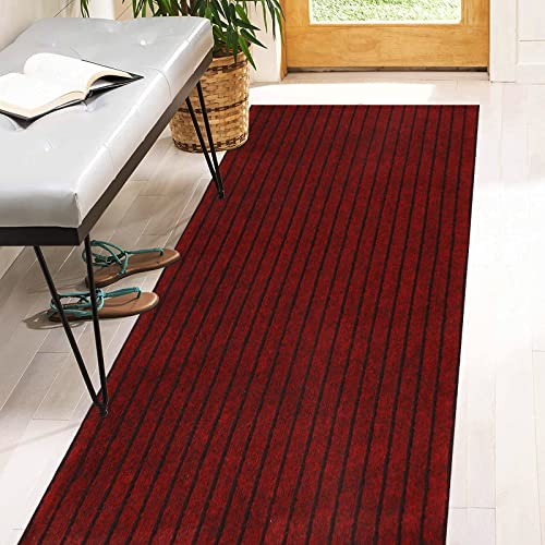 4' x 18' Runner Rugs with Rubber Backing, Indoor Outdoor Utility Carpet Runner Rugs, Stripe Red, Can Be Used as Aisle for The RV and Boat, Laundry Room and Balcony