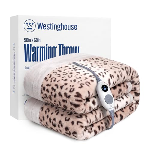 Westinghouse Heated Throw Blanket, Leopard Electric Throw Blanket, Luxury Faux Fur to Flannel Reversible, 6 Heating Levels & 2-10 Hours Time Setting, Machine Washable(Throw, 50"x60")