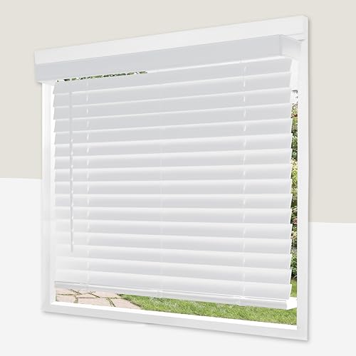 CHICOLOGY Faux Wood Blinds  34.25x48 Cordless PVC Window Blinds, Basic White | Room-Darkening 2" Slats | Moisture & Warp Resistant | Child & Pet Safe | Ideal for Home & Office Decor
