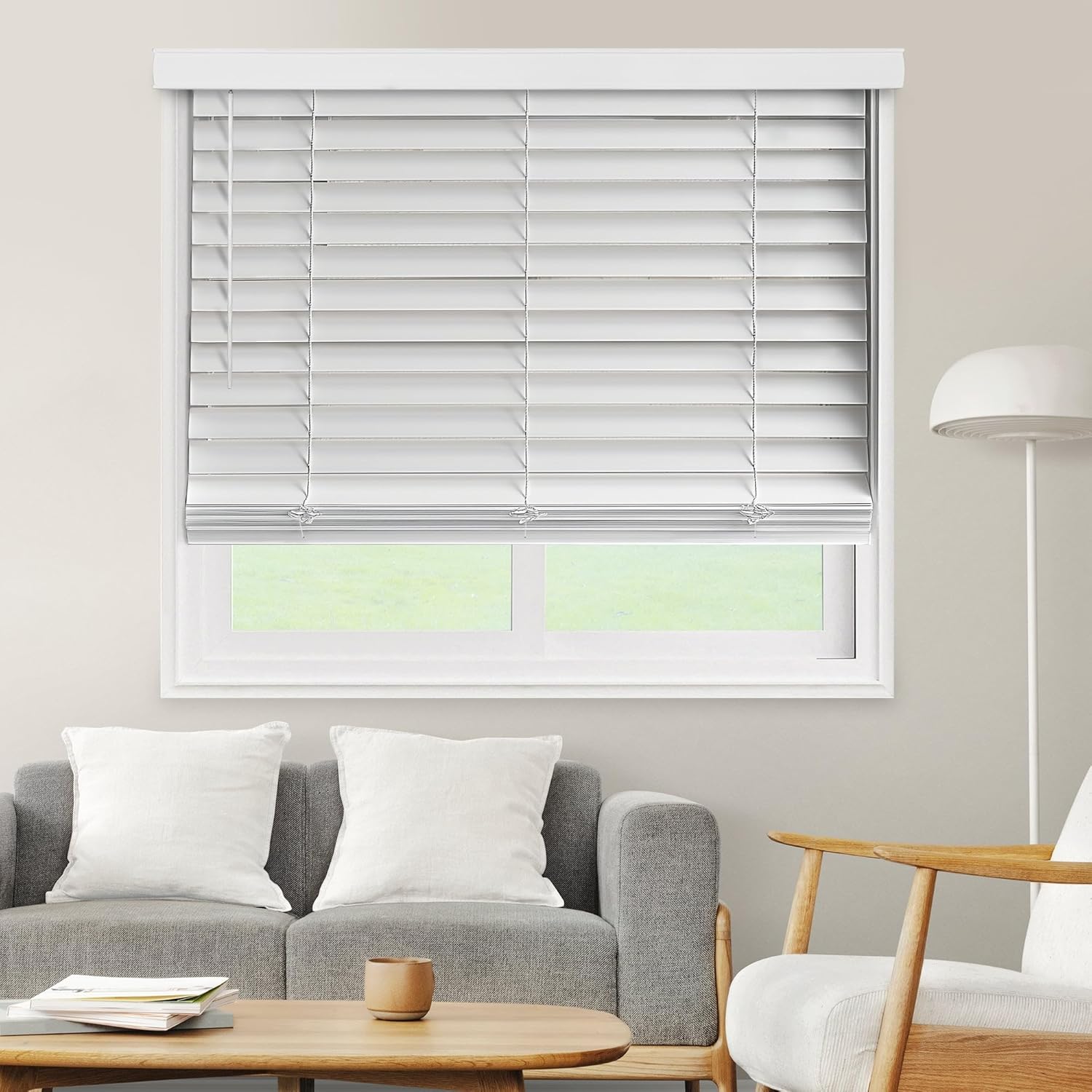CHICOLOGY Faux Wood Blinds  50.75x72 Cordless PVC Window Blinds, Basic White | Room-Darkening 2" Slats | Moisture & Warp Resistant | Child & Pet Safe | Ideal for Home & Office Decor