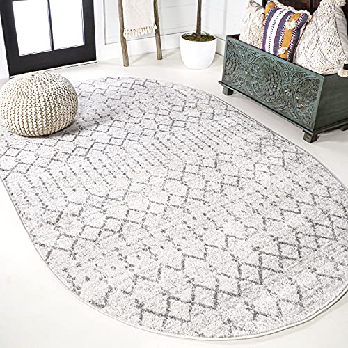 JONATHAN Y Boho Vintage Diamond Cream/Gray Oval Area Rug 4X6 ft, Moroccan Hype for Living Room, Bedroom, Kitchen, Office, Easy-Cleaning, High Traffic, Pet-Friendly, Non-Shedding (MOH101B-4OV)