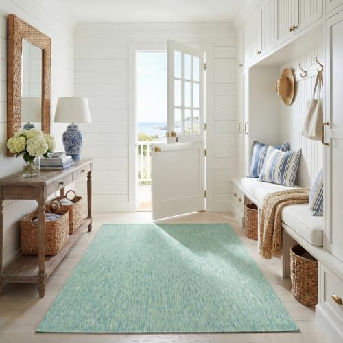 SAFAVIEH Courtyard Collection Area Rug - 6'7" x 9'6", Green & Blue, Non-Shedding & Easy Care, Indoor/Outdoor & Washable-Ideal for Patio, Backyard, Mudroom (CY8521-55722)
