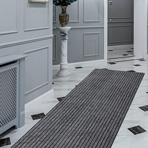 FREADEM Runner Rugs 2' x 71' Indoor Outdoor Carpet Runner, Area Rugs with Anti-Slip Rubber Backing for Aisle Hallway Balcony Garage Entryway Stair, Grey Stripe