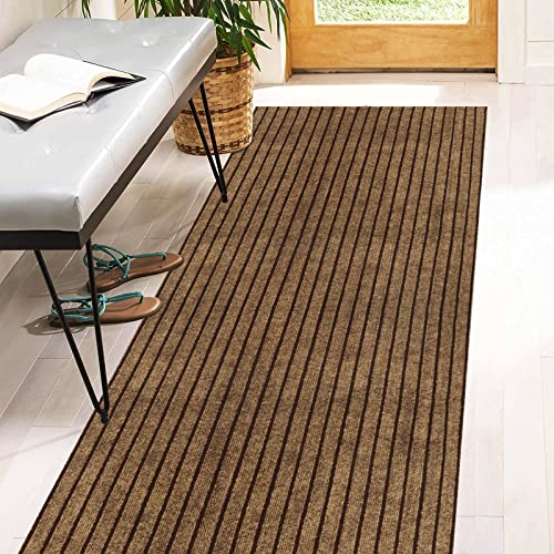 3' x 20' Runner Rugs with Rubber Backing, Indoor Outdoor Utility Carpet Runner Rugs, Stripe Brown, Can Be Used as Aisle for The RV and Boat, Laundry Room and Balcony
