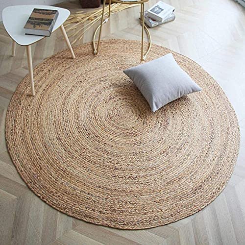 FRELISH DECOR Handwoven Jute Area Rug - 7 feet Round - Natural Yarn - Rustic Vintage Beige Braided Reversible Rug - Eco Friendly Rugs for Bedroom - Kitchen - Living Room - Farmhouse (7' Round)