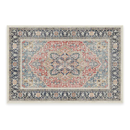 RUGGABLE Washable Vintage Area Rug  Kamran Cayenne Red 2x3, Stain-Resistant, Non-Slip  Small Machine Washable Rugs for Living Room, Bedroom, Hallway, Entryway & Bathroomwith Standard Pad