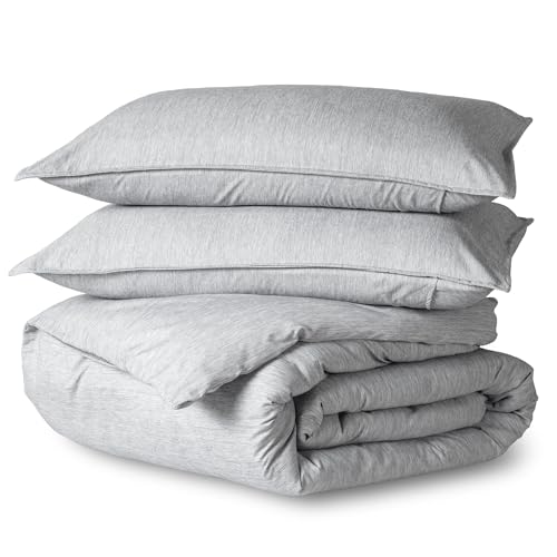 Bare Home Bedding Duvet Cover Queen Size - Premium 1800 Super Soft Collection - Lightweight, Duvet Cover - Soft Textured Bedding (Queen, Heathered Pewter)