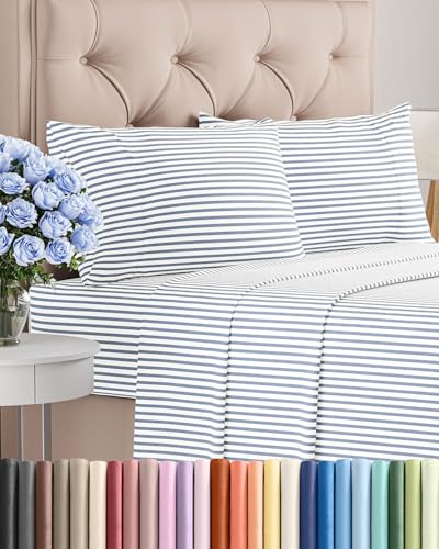 Queen Size 4 Piece Sheet Set - Blue Stripes