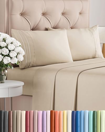 King Size 4 Piece Sheet Set - Comfy Breathable & Cooling Bed Sheets Set - Hotel Luxury Bedding for Women, Men, Kids, Teens, Boys & Girls - Deep Pockets, Ultra-Soft and Wrinkle Free - Oeko-Tex - Wheat