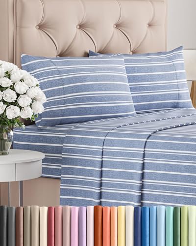 King Size 4 Piece Sheet Set - Comfy Breathable & Cooling Bed Sheets Set - Hotel Luxury Bedding for Women, Men, Kids, Teens, Boys & Girls - Deep Pockets, Soft, Wrinkle Free - Oeko-Tex - Blue Stripes 3