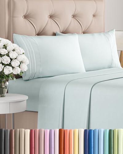 King Size 4 Piece Sheet Set - Comfy Breathable & Cooling Bed Sheets Set - Hotel Luxury Bedding for Women, Men, Kids, Teens, Boys & Girls - Deep Pockets, Ultra-Soft, Wrinkle Free - Oeko-Tex - Ice Blue