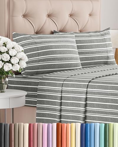 Full Size 4 Piece Sheet Set - Comfy Breathable & Cooling Bed Sheets Set - Hotel Luxury Bedding for Women, Men, Kids, Teens, Boys & Girls - Deep Pockets, Soft, Wrinkle Free - Oeko-Tex - Grey Stripes 3