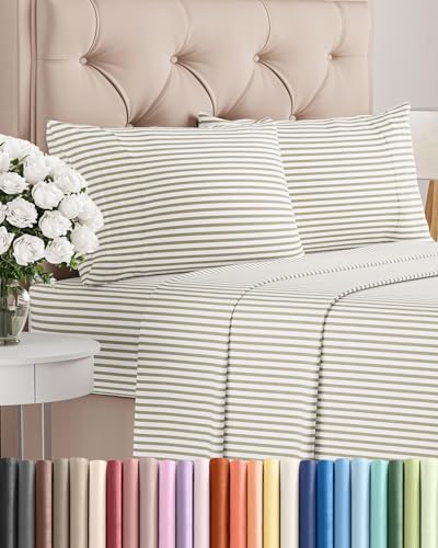 King Size 4 Piece Sheet Set - Beige Stripes