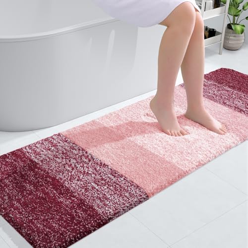 OLANLY Bathroom Runner Rugs 59x20, Extra Soft Absorbent Microfiber Bath Rugs, Rubber Backing, Quick Dry, Machine Washable Bath Mats for Bathroom Floor, Tub and Shower, Home Decor Accessories, Red