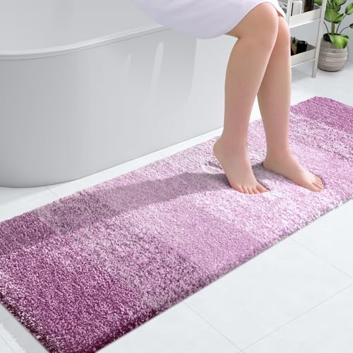 OLANLY Bathroom Runner Rugs 59x20, Extra Soft Absorbent Microfiber Bath Rugs, Rubber Backing, Quick Dry, Washable Bath Mats for Bathroom Floor, Tub and Shower, Home Decor Accessories, Pinkish-Purple