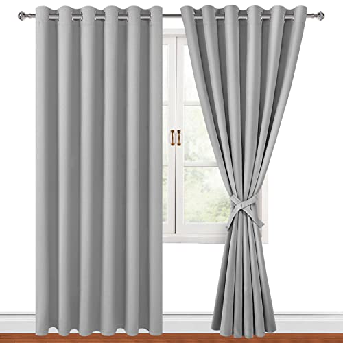 Hiasan Grommet Blackout Curtains for Bedroom, 70 x 84 Inches - Thermal Insulated & Light Blocking Window Drapes for Living Room/Dorm Room, Set of 2 Panels Sewn with Tiebacks, Silver Grey