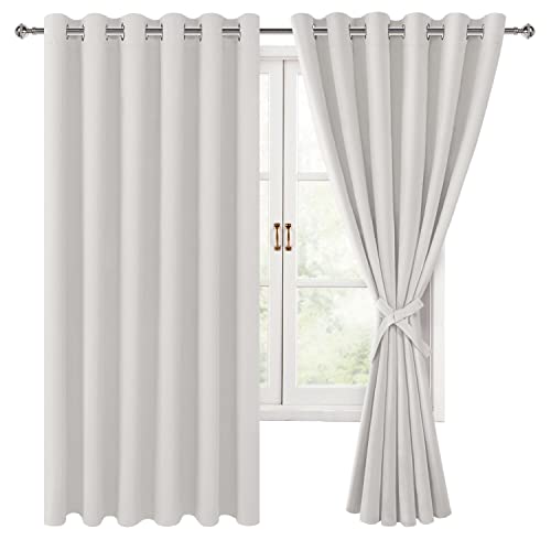 Hiasan Room Darkening Curtains for Bedroom, 70 x 63 Inches - Thermal Insulated & Light Blocking Window Drapes for Living Room/Dorm Room, Set of 2 Panels Sewn with Tiebacks, Ivory