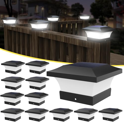 T-SUN Solar Post Cap Lights, Outdoor Waterproof LED Lights for 4x4 Wooden Posts, Deck, Fence, Garden, Mailbox  Eco-Friendly, Made from Recycled Materials, Sustainable Solar Fence Post Light (12 Pack)