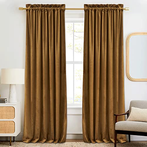 RYB HOME Gold Brown Velvet Curtains