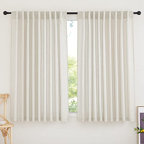 RYB HOME Linen Sheer Curtains for Bedroom, Sunlight Filtering Nature Airy Drapes Easy Hanging Window Treatment for Kids Room Living Room Home Office, Linen, W 70 x L 63 inch Each, 2 Panels