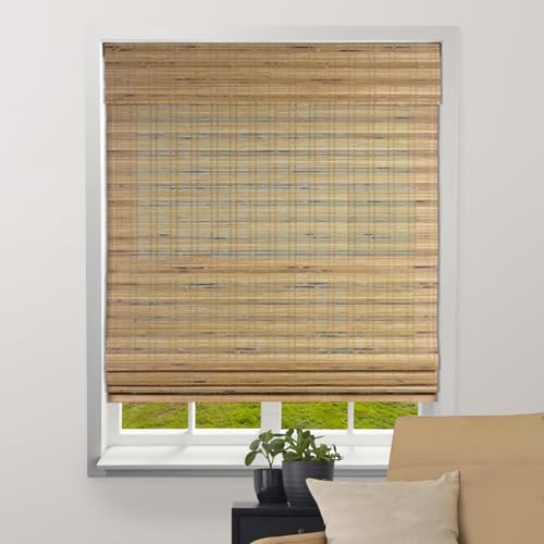 ARLO BLINDS Sheer Bamboo Roman Shades with Valance - Tuscan, 33" W x 74" H - Light Filtering Cordless Blinds for Interior Windows - Real Natural Bamboo Material - Mounting Hardware Included