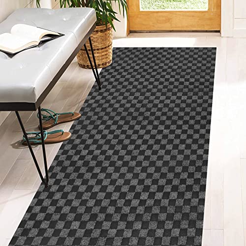 3' x 68' Runner Rugs with Rubber Backing, Indoor Outdoor Utility Carpet Runner Rugs, Checkered Gray, Can Be Used as Aisle for The RV and Boat, Laundry Room and Balcony