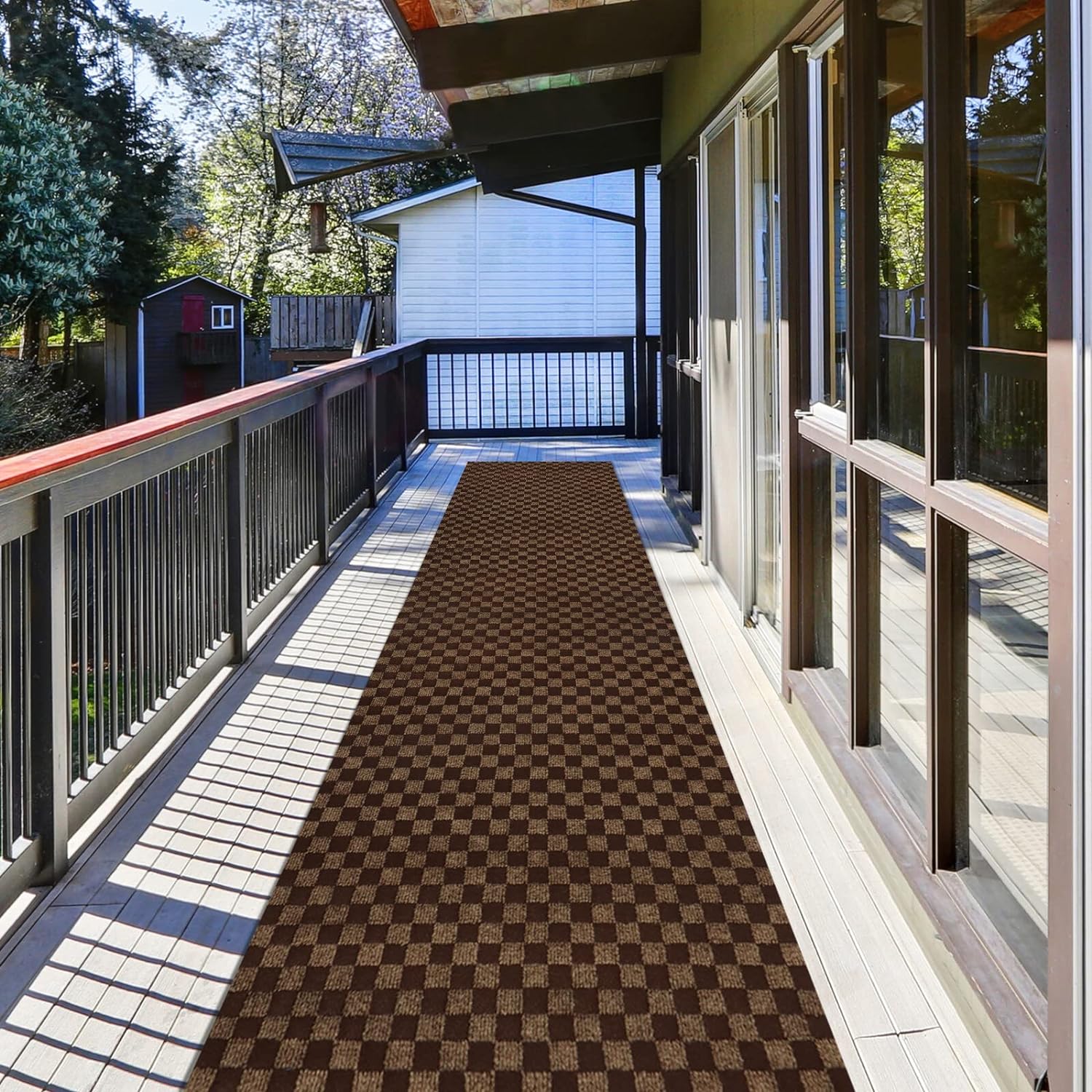 ZGR HOME&GARDEN Checkered Brown Runner