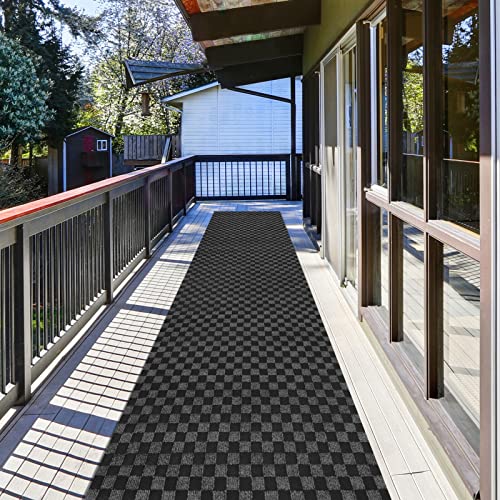 ZGR HOME&GARDEN Runner Rug 4 ft x 42 ft Carpet Runners, Indoor/Outdoor Hallway Kitchen Entryway Bedroom Area Rugs with Non-Slip Rubber Backing, Garage mat, Checkered Black, Custom