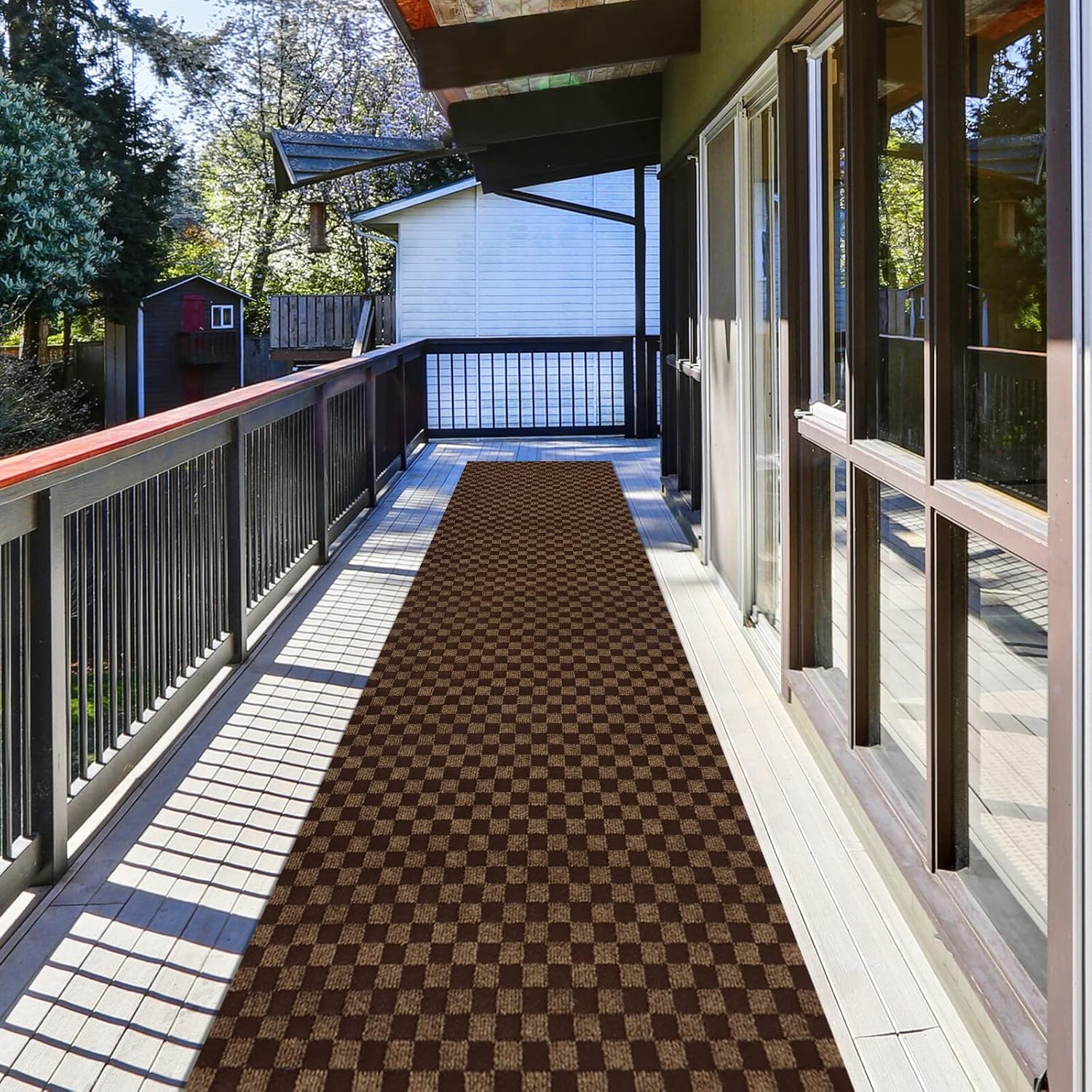 Runner Rug 3 ft x 17 ft Carpet Runners, Indoor/Outdoor Hallway Kitchen Entryway Bedroom Area Rugs with Non-Slip Rubber Backing, Garage mat, Checkered Brown, Custom