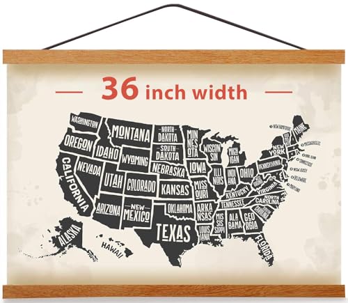 Magnetic Poster Hanger Frame for 36x48 36x24 36x12 Movie Music Posters Wall Art,Teak Wood Picture Frames for Large Canvas Diamond Map Decor, Living Room Calendar Banner Tapestry Photo Hanging Stand