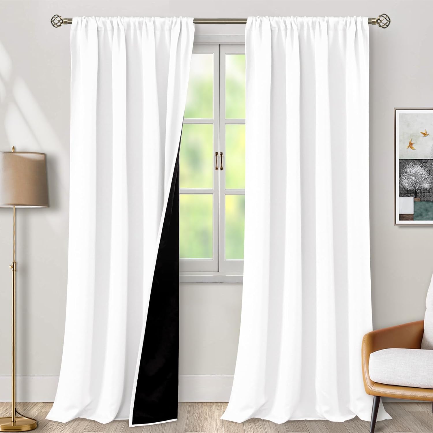 BGment White Blackout Curtains 108 in Length, 2 Panels