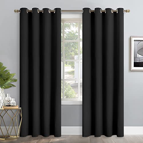 YoungsTex Black Blackout Curtains 95 Inches Long 2 Panels for Bedroom - Thermal Insulated with Grommet Room Darkening Window Treatments Floor Length for Living Room, 52 x 95 Inch